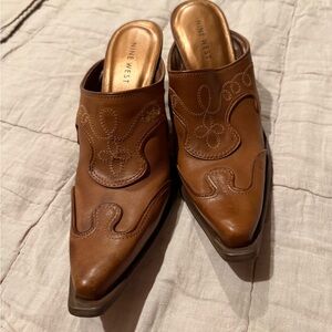 Nine West Western Tan Leather Slip-On Shoes